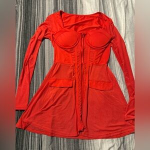 SHEIN Red Long Sleeve Corset Blouse